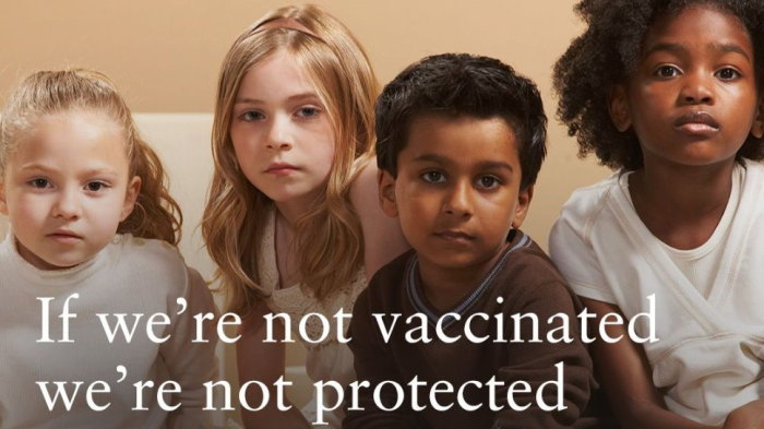 This image promotes the uptake of childhood immunisations